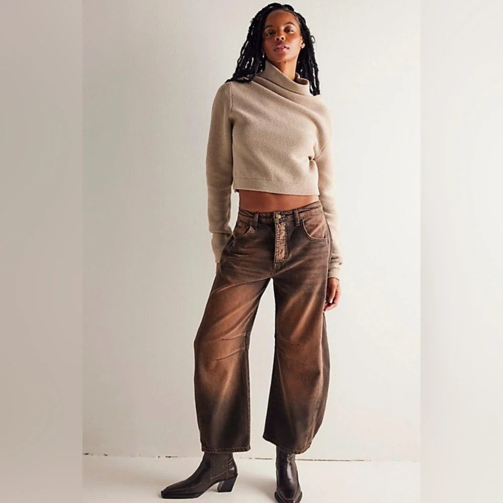 🔥Free People Good Luck Mid-Rise Barrel Jeans In Root Beer We The Free - Picture 3 of 14